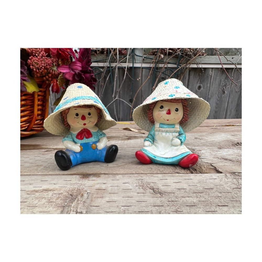 Vintage c. 1950s Raggedy Anne Raggedy Andy Paper Mache Dolls Decor Figurines